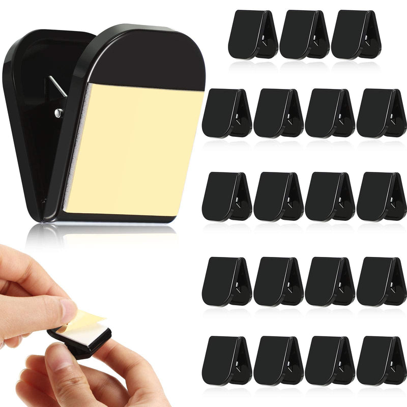 [Australia - AusPower] - 20 Pieces Self Adhesive Clips Tapestry Hangers Clips Wall Clips Photo Clips for Paper Flag Hanger, Double-Sided Adhesive Spring Clips for Home Office Rope Light Poster (Black) Black 