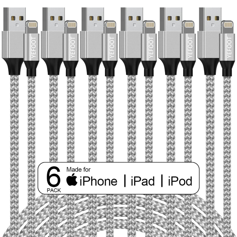 [Australia - AusPower] - [Apple MFi Certified] 6Pack[3/3/6/6/6/10ft] iPhone Charger Lightning Cable Compatible iPhone 13/13Pro/12Pro Max/12Pro/12/11Pro Max/11Pro/11/XS and More-Silver&White Silver&White-6Pack 
