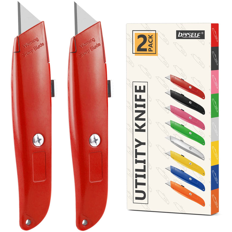 [Australia - AusPower] - DIYSELF 2Pack Utility Knife Box Cutter Retractable Blade Heavy Duty(Red) Red 