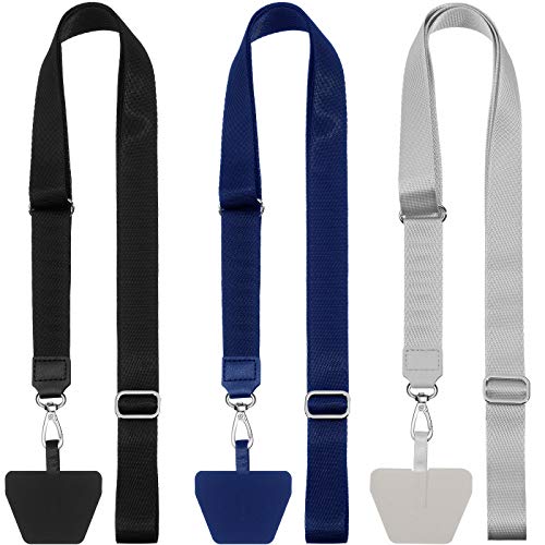 [Australia - AusPower] - 3 Pieces Universal Phone Lanyards, Adjustable Phone Neck Strap with 3 Pads Compatible with Phone Case Key Black, Gray, Blue 