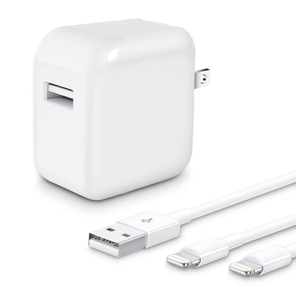[Australia - AusPower] - iPad Charger iPhone Charger, [Apple MFi Certified] 2.4A 12W USB Wall Charger Foldable Portable Travel Plug with 2-Pack Lightning to USB Cord Compatible with iPhone, iPad, AirPods and More 