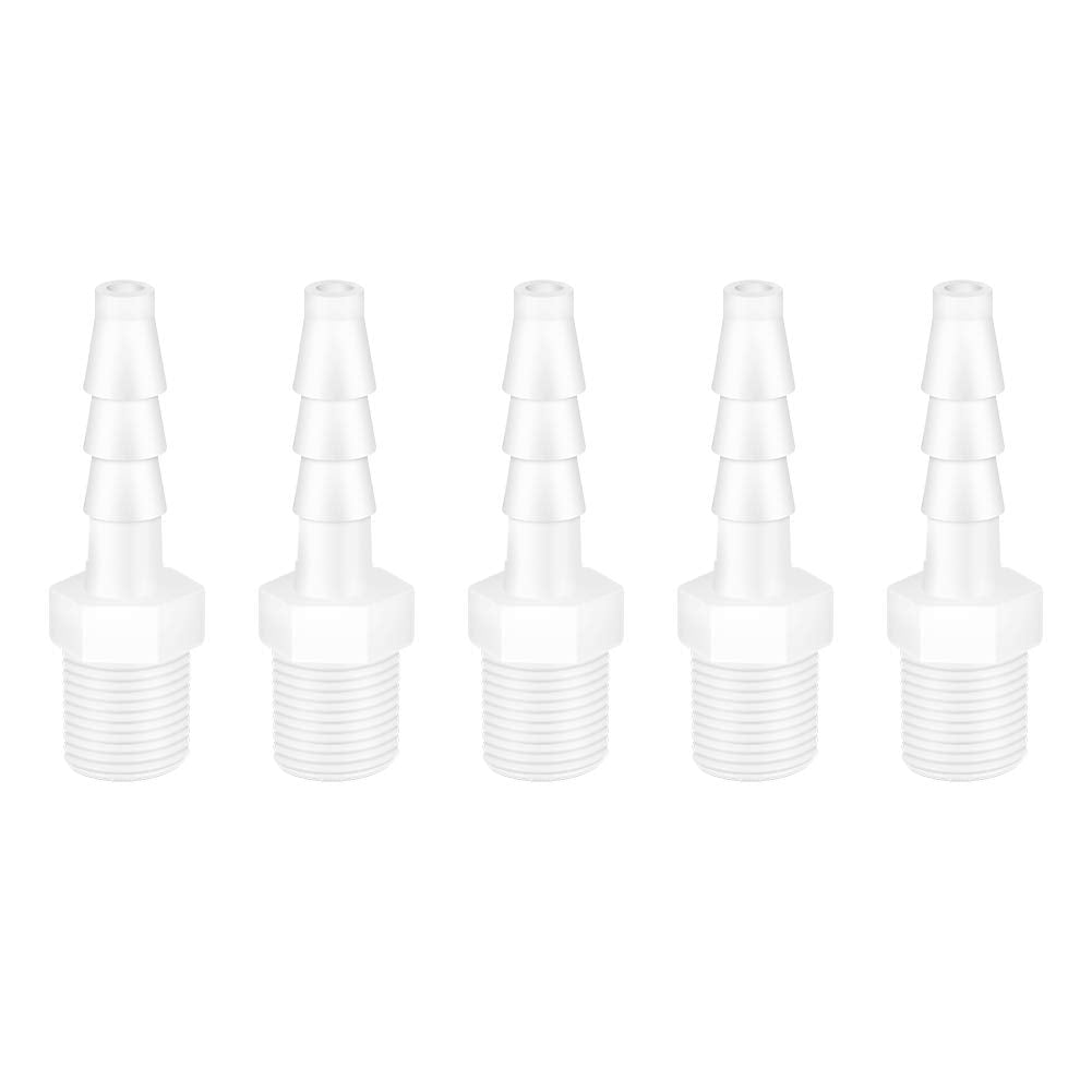 [Australia - AusPower] - Quickun Plastic Hose Barb Fitting, 1/4" Barb to 1/4" Male Thread White Adapter Union Fitting (Pack of 5) 1/4" Barb x 1/4" Male thread 