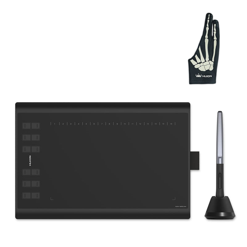 [Australia - AusPower] - Huion Inspiroy H1060P Graphics Drawing Tablet with Digital Pen PW100 and Skeleton Glove, OTG Adapters Included 