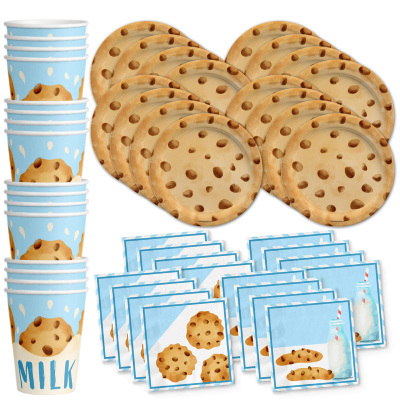 [Australia - AusPower] - Milk and Cookies Birthday Party Supplies Set Plates Napkins Cups Tableware Kit for 16 Milk and Cookies 
