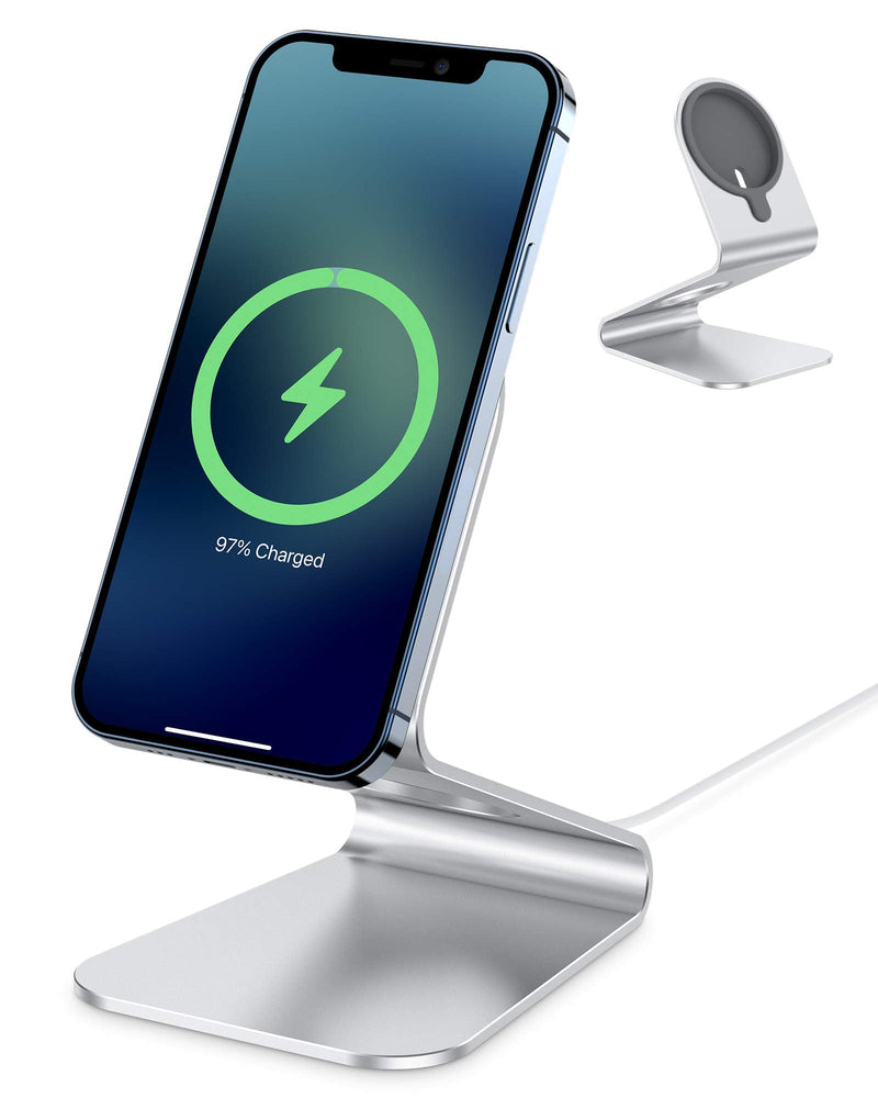 [Australia - AusPower] - Stand for Magsafe Charger, Phone Stand Aluminum Designed for MagSafe, Sturdy Charger Stand for Desk, Only Compatible with iPhone 13/12 Mini Pro Max and MagSafe (Charger Not Included) (Silver) Silver 