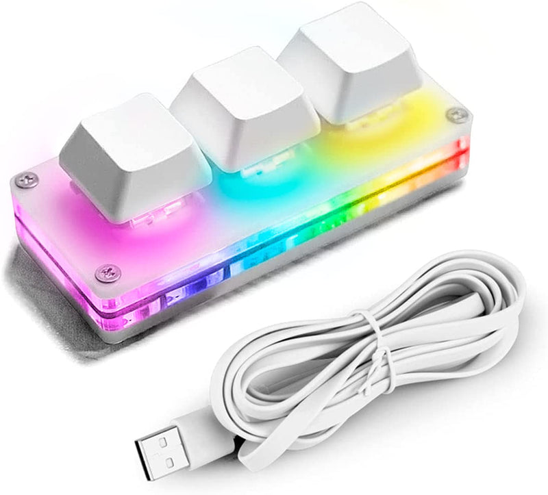 [Australia - AusPower] - Ecarke USB Mini 3-Key Keypad Mechanical Gaming Keyboard Programming Macro with Software OSU HID Standard Keyboard（Upgrade Cherry Shaft & RGB LED） White 