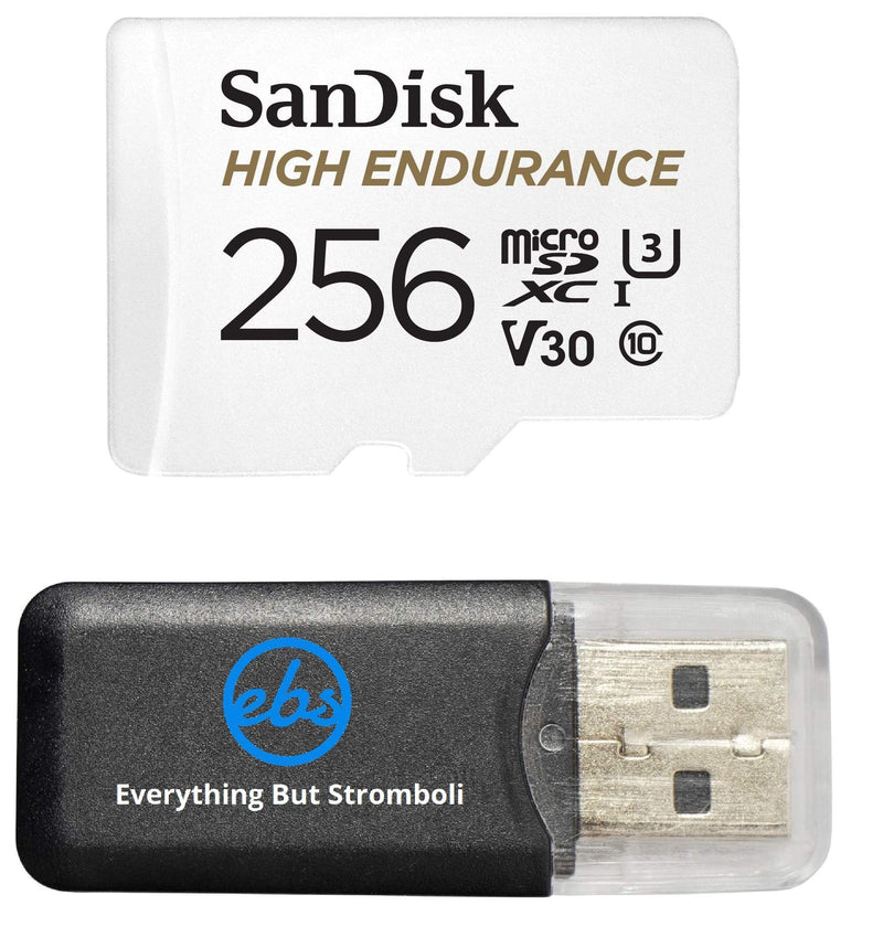[Australia - AusPower] - SanDisk High Endurance 256GB TF Card MicroSDXC Memory Card for Dash Cams & Home Security System Video Cameras (SDSQQNR-256G-AN6IA) Class 10 Bundle with (1) Everything But Stromboli MicroSD Card Reader 
