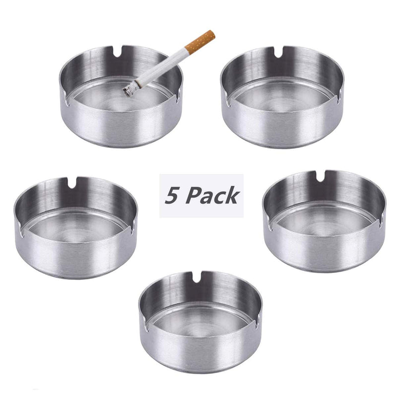 [Australia - AusPower] - 5 Pack Deluxe Round Stainless Steel Cigarette Ashtray Ash Holder for Home,Hotel,Restaurant,Indoor,Outdoor (Silver) 