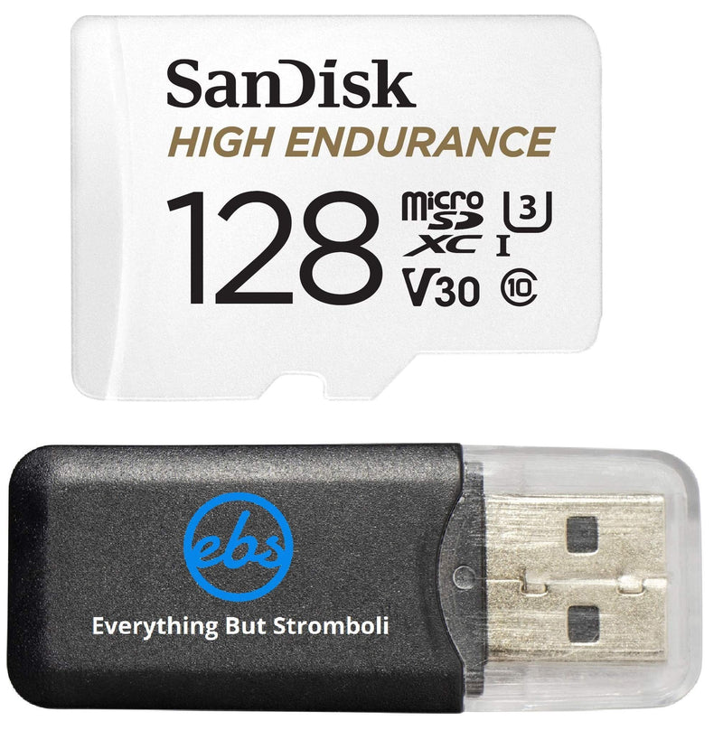 [Australia - AusPower] - SanDisk High Endurance 128GB TF Card MicroSDXC Memory Card for Dash Cams & Home Security System Video Cameras (SDSQQNR-128G-GN6IA) Class 10 Bundle with (1) Everything But Stromboli MicroSD Card Reader 