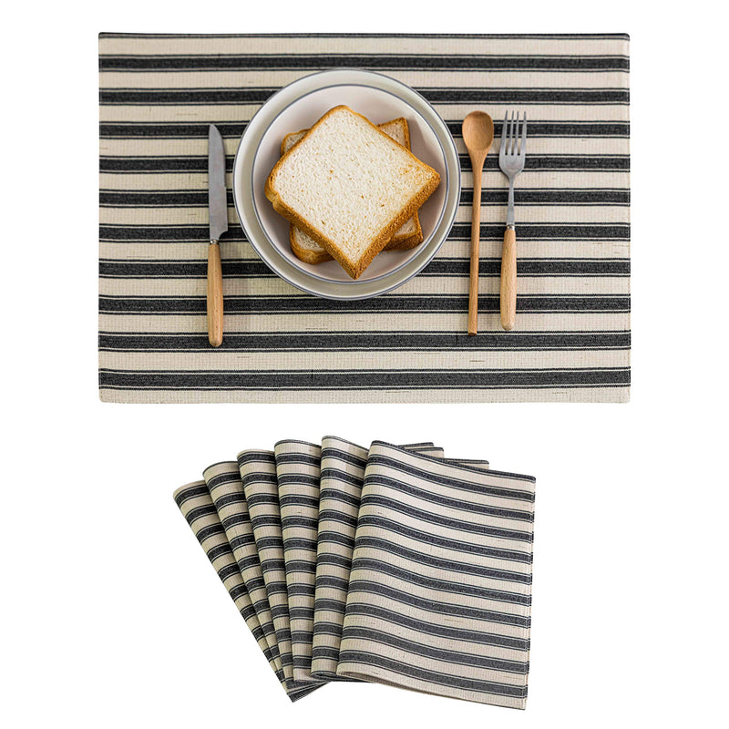 [Australia - AusPower] - Home Brilliant Cloth Placemats Set of 6 Heat Resistant Place Mats for Dining Table Farmhouse Washable Placemats for Parties Buffet Dinner, 13 x 19 inches, Stripes, Black and White 13" x 19", Stripes 