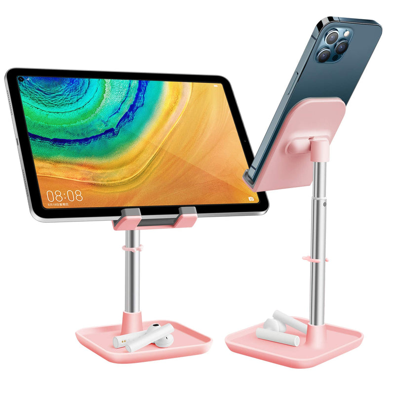 [Australia - AusPower] - Height Adjustable Cell Phone Stand - Aoviho Desk Phone Holder for iPhone 13 12 11 XR XS MAX 8 7 6 Plus Samsung iPad Mini Tablets (4-10") Home Office Desk Décor (Pink) Pink 
