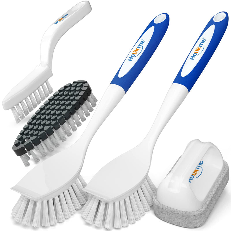 [Australia - AusPower] - Holikme 5 Pack Kitchen Cleaning Brush Set, Dish Brush for Cleaning, Kitchen Scrub Brush&Bendable Clean Brush&Groove Gap Brush&Scouring Pad for Pot and Pan, Kitchen Sink, Blue 