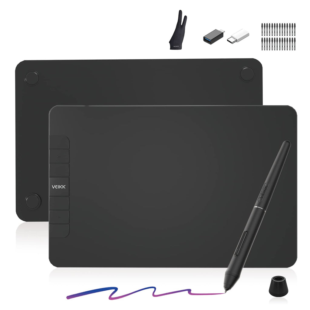[Australia - AusPower] - VEIKK VK640 Graphic Drawing Tablet, 6 Hot Keys and Tilt Support 8192 Battery-Free Pen, Compatible with Windows/Mac/Linux OS and Andorid Mobile 