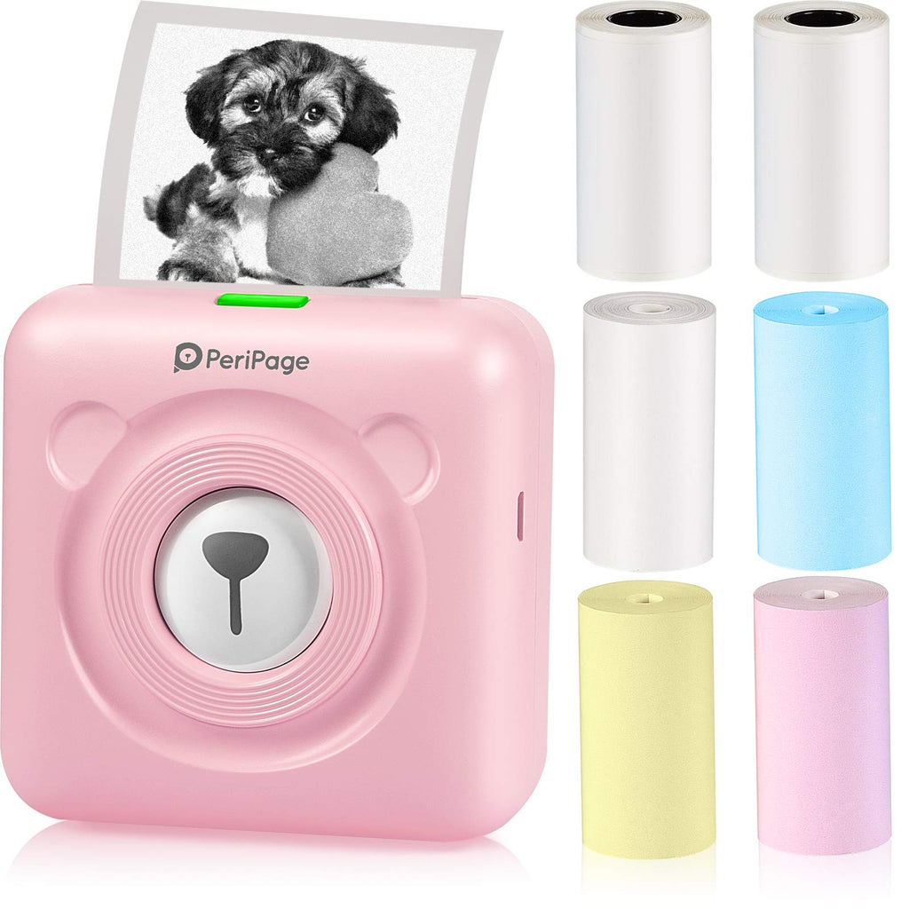 [Australia - AusPower] - PeriPage Mini Printer Portable Printer Pocket Printer A6 Portable Thermal Printer Label Sticky Note Sticker Photo Printer for Smart Phone with Bluetooth USB Connect and 6 Rolls Thermal Paper (Pink) Pink 