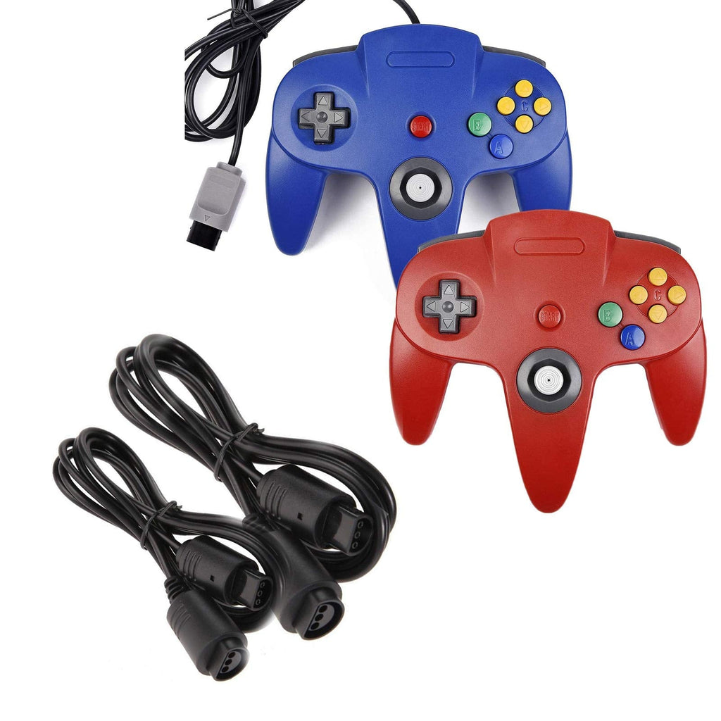[Australia - AusPower] - miadore 2 Pack Classic N64 Controllers (Blue/Red) Bundle with 2 Pack 6FT N64 Controller Extension Cable for N64 Console Video Games Red/Blue 