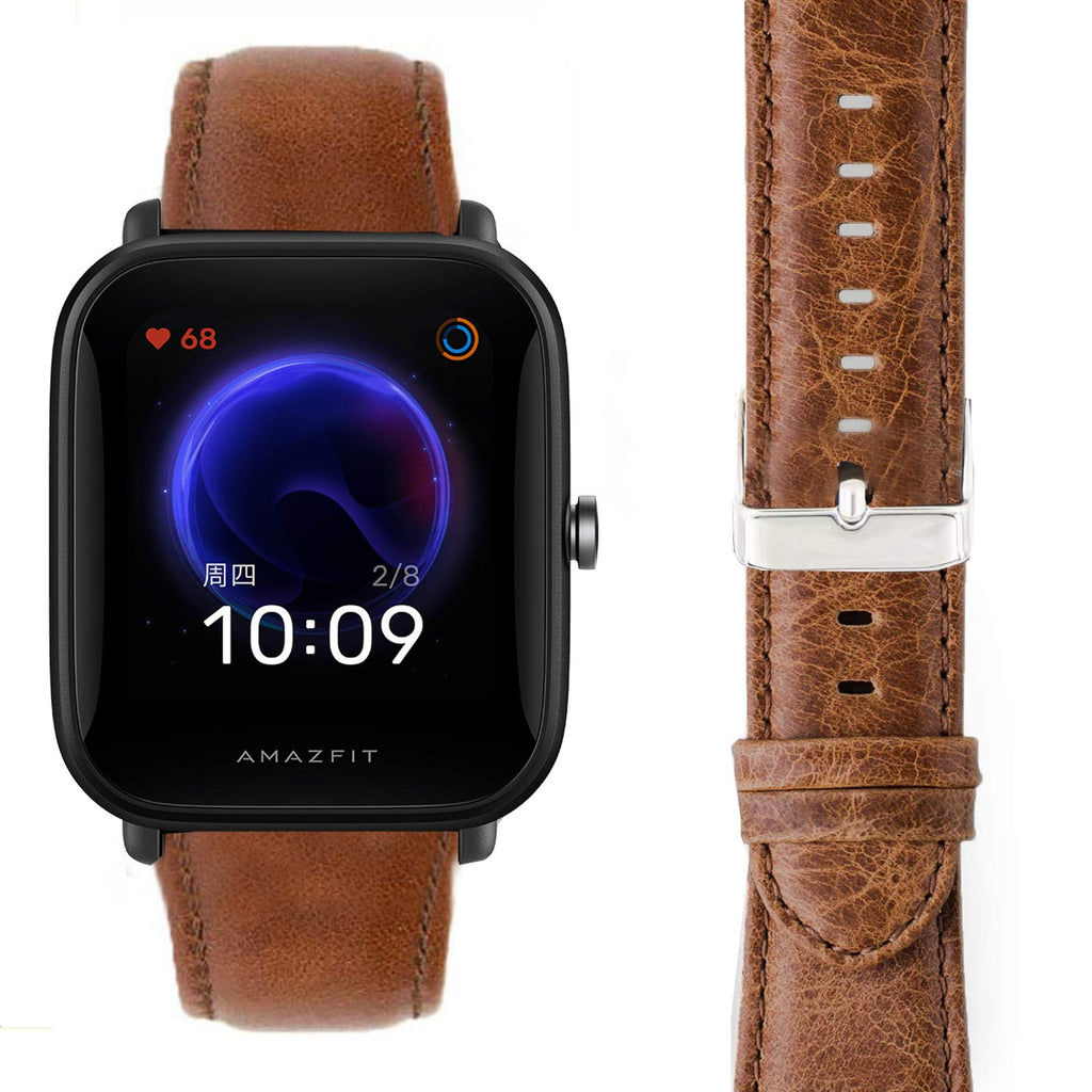 [Australia - AusPower] - Compatible for Amazfit Bip U Band, Youkei Crazy Leather Strap Replacement Band Straps for Amazfit Bip U Health Fitness Smartwatch (Brown) Brown 