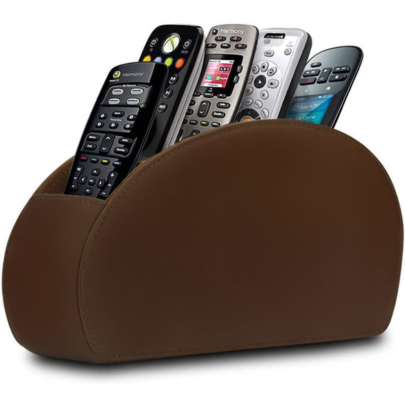 [Australia - AusPower] - Leather Remote Control Holder with 5 Compartments TV Remote Caddy Store Box,Desktop Organizer for Controller, Glasses and Media Player,Pen Storage (Brown) brown 