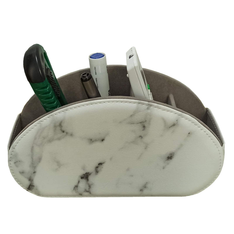 [Australia - AusPower] - Leather Remote Control Holder with 5 Compartments TV Remote Caddy Store Box,Desktop Organizer for Controller, Glasses and Media Player,Pen Storage (White) white 
