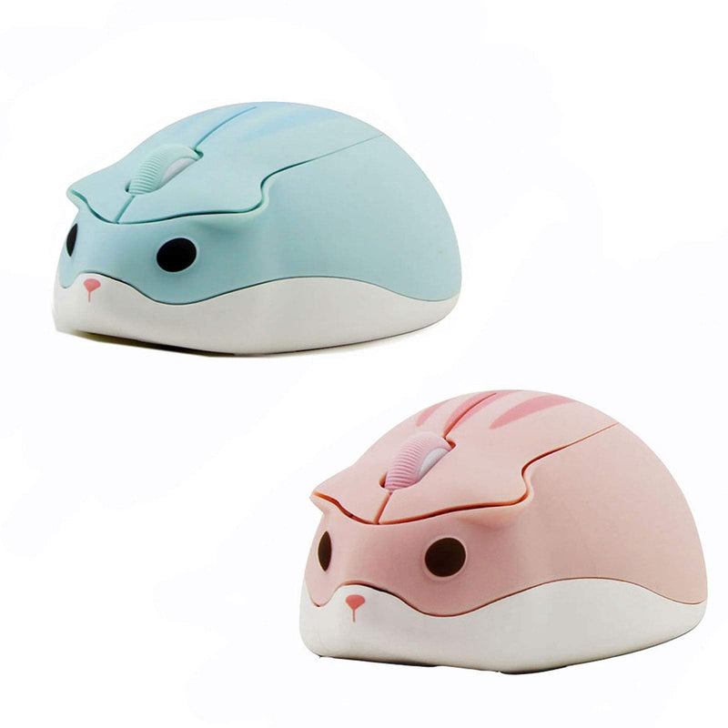 [Australia - AusPower] - CHUYI Animal Cartoon Hamster Shape Mini Travel Wireless Mouse 1200DPI Portable Optical Small Cordless Mice for Computer Laptop PC (1 Blue, 1 Pink) 