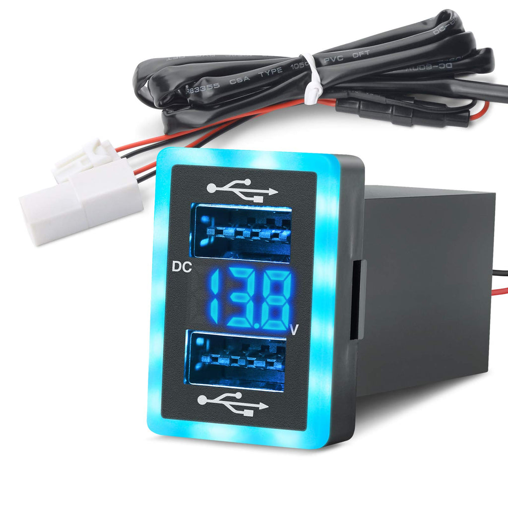 [Australia - AusPower] - MICTUNING Upgraded Dual USB Port 6.4A QC3.0 Quick Charger with Blue LED Digital Voltmeter Replacement for Toyota, Compatible with Cellphone iPad PDA Laptop GPS (Surface Size 1.3 x 0.9 inches) 1.3*0.9inch 