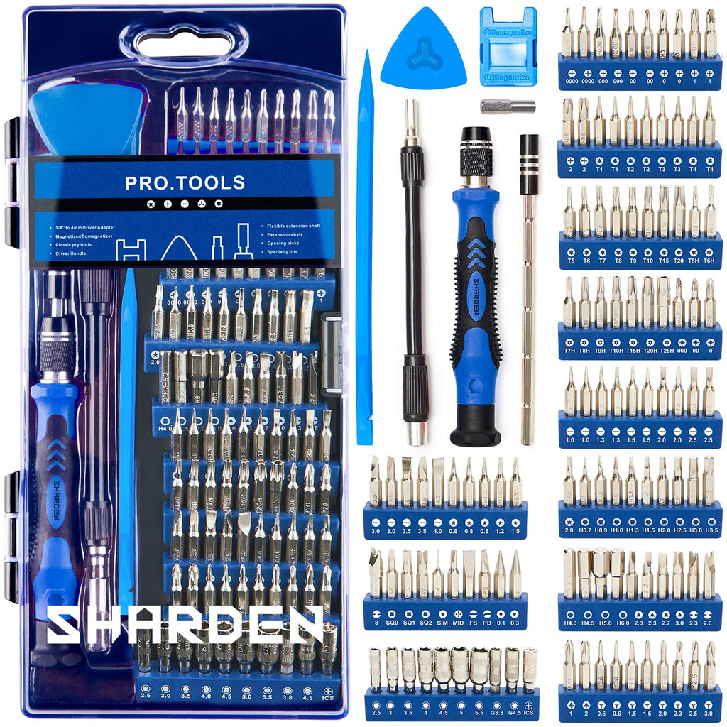 [Australia - AusPower] - SHARDEN Precision Screwdriver set, 124 in 1 with 110 Bits Magnetic Screwdriver Kit, Professional Electronics Repair Tool Kit for Tablet, Computer, Laptop, PS4, PC, iPhone, Xbox, Game Console (blue) Blue 