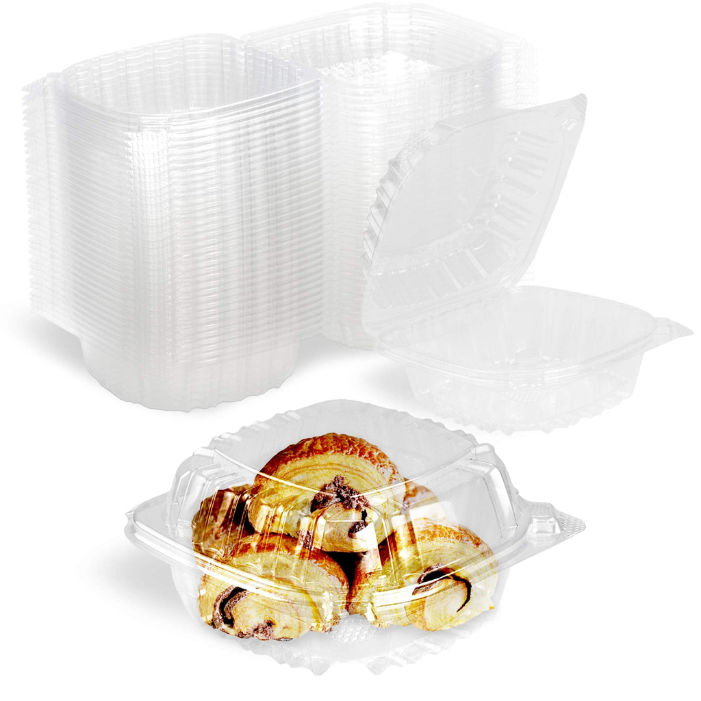 [Australia - AusPower] - [50 Pack] Clear Hinged Plastic Containers - Single Compartment Clamshell Take Out Containers for Cake, Pastry, Salad - Disposable Plastic Togo Boxes with Lids for Home, Bakery, and Food Business 50 