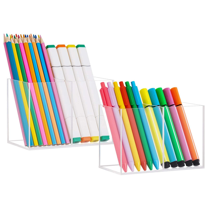 [Australia - AusPower] - Vitviti Acrylic Pen Holder, Clear Desk Organizer, Pencil Cup Holder for Desk with 4 Compartments, Desktop Stationery Organizer for Home/Office Storage/School/Art Supply, Set of 2 Clear C 