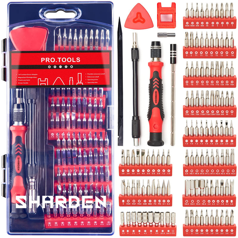 [Australia - AusPower] - SHARDEN Precision Screwdriver set, 124 in 1 with 110 Bits Magnetic Screwdriver Kit, Professional Electronics Repair Tool Kit for Tablet, Computer, Laptop, PS4, PC, iPhone, Xbox, Game Console (red) Red 