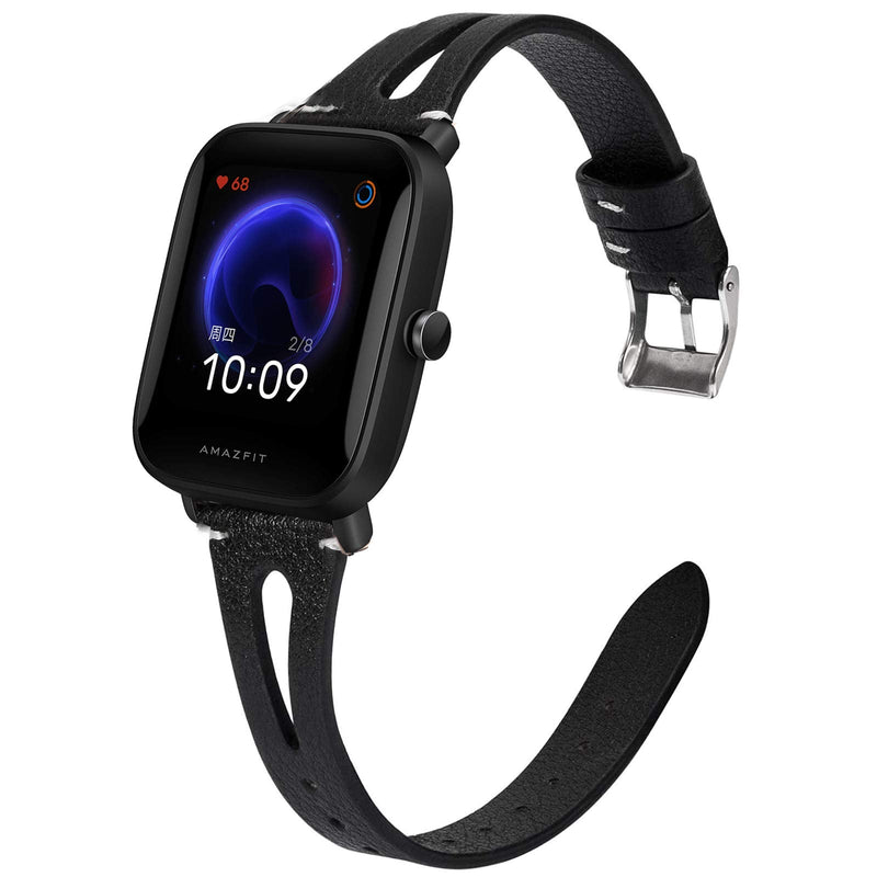 [Australia - AusPower] - Compatible for Amazfit Bip U Band, YOUkei Slim Vintage Leather Strap Replacement for Women, Man, Wristband Accessories Compatible for Amazfit Bip U Smartwatch (Black) Black 