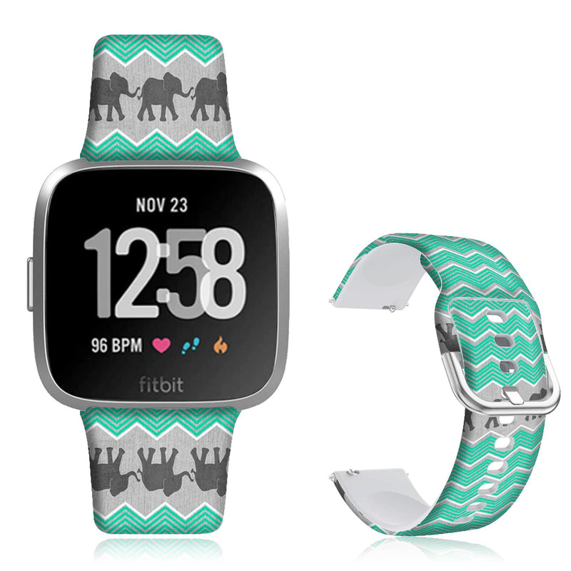 [Australia - AusPower] - DOO UC 22mm Christmas Floral Silicone Band Compatible with Fitbit Versa SmartWatch, Versa 2 and Vesra Lite SE Watch, 22mm Silicone Floral Replacement Sport Rubber Strap Bands Elephant Green 