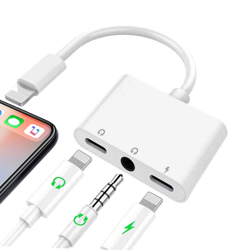 [Australia - AusPower] - 3 in 1 Headphone Adapter with Charging Port Lightning to 3.5 mm Headphone Jack Adapter Earphone Audio Jack Connector Compatible with iPhone/iPad 
