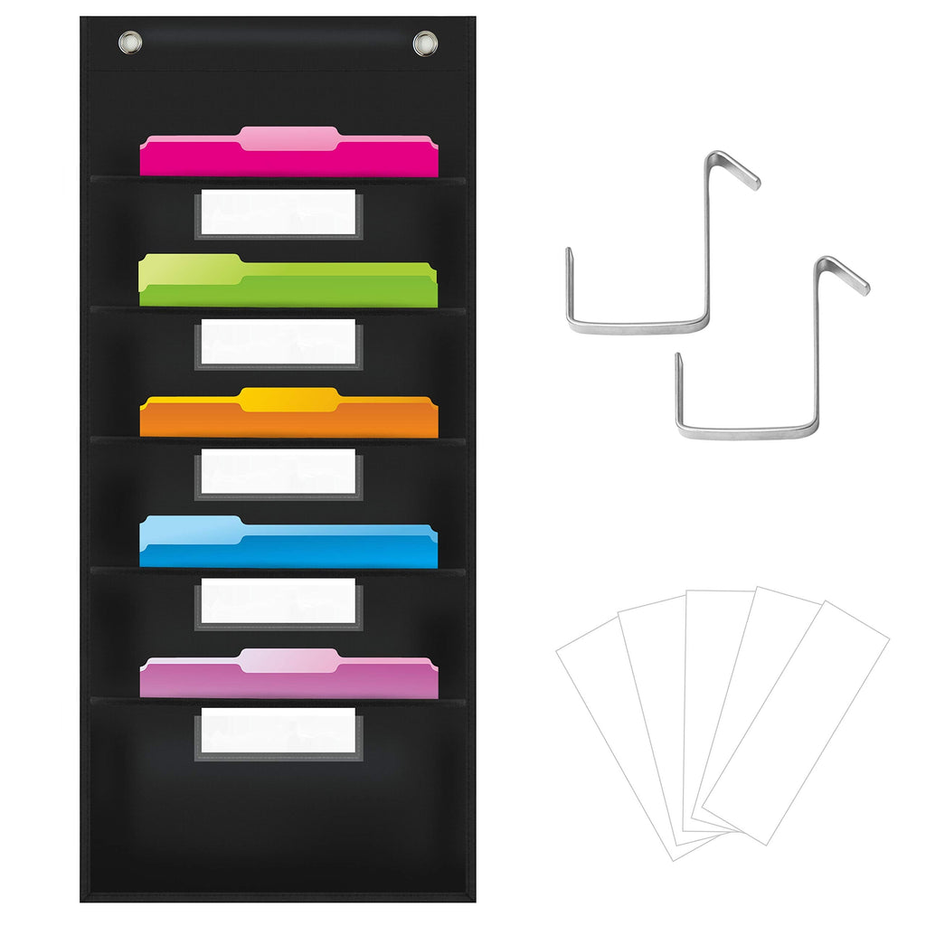 [Australia - AusPower] - Organization Pocket Chart, Wall File Organizer Folder with 5 File Pockets, 5 Dry-Erase Name Cards Plus 2 Over Door Hooks, 14 X 28 inch 5 Pockets(14” x 28”) 