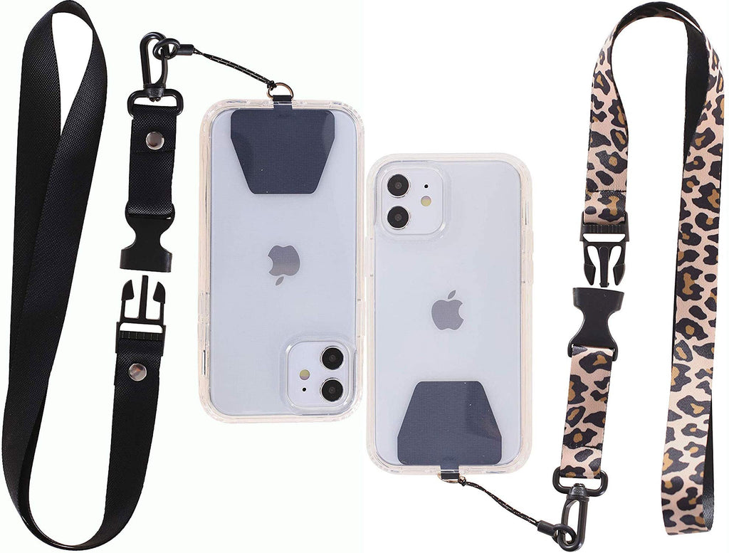 [Australia - AusPower] - [2 Pack] Cellphone Lanyard Tether, Universal Detachable Neck Strap with Patch for Most Cell Phone Case & iPhone Case (Black+Leopard) Black+Leopard 