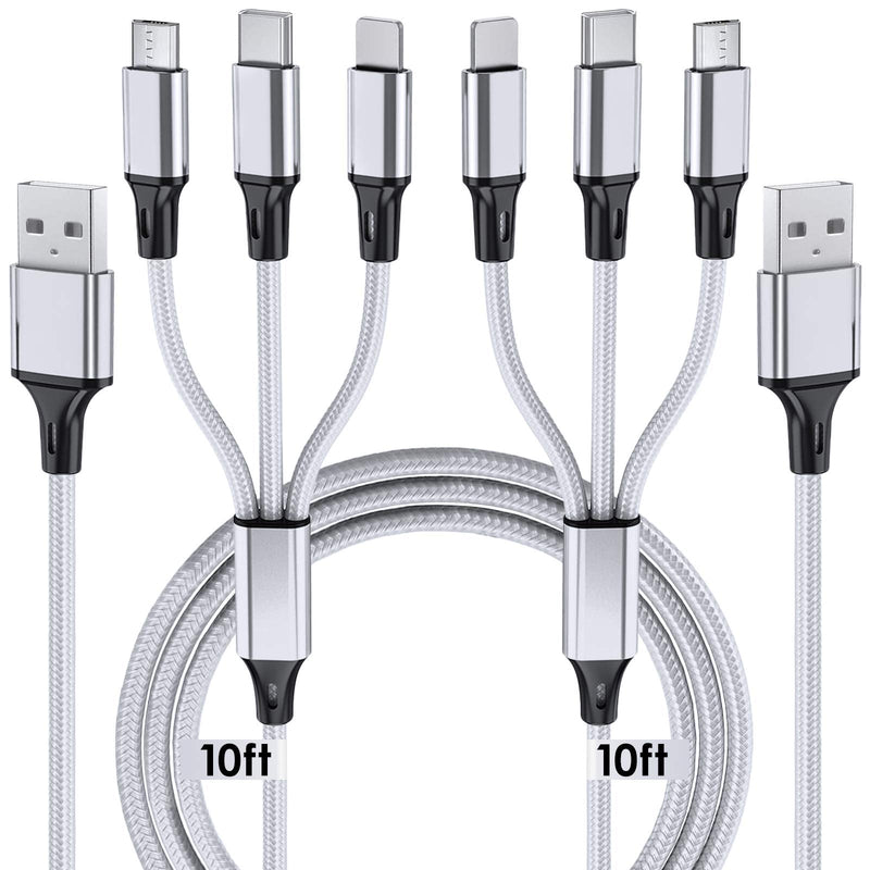 [Australia - AusPower] - Multi Charging Cable, 10ft 2Pack Multi Phone Charger Cable Braided Universal 3 in 1 Charging Cord Extra Long Multiple USB Cable with USB C, Micro USB Port Connectors for Cell Phones and More 