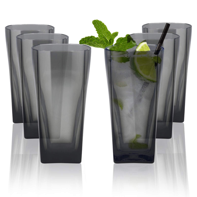 [Australia - AusPower] - Top-spring 12 Oz Reusable Plastic Water Tumblers, Stackable Shatterproof Clear Drinking Glasses, BPA Free, Set of 6 (12 Oz, Gray) 