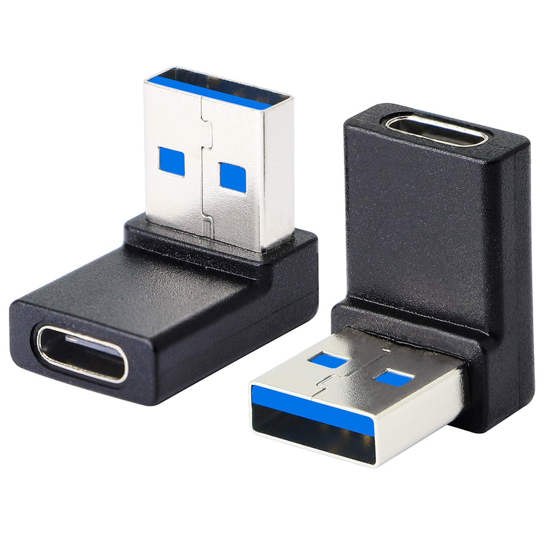 [Australia - AusPower] - Right Angle USB A Male to USB C Female Adapter,90 Degree USB3.0 to Type C Cable Connector Support unidirectional Sides 5Gbps & Data Transfer, for Laptops,Phone,PC - 2 Pack (Up Angle Black) 