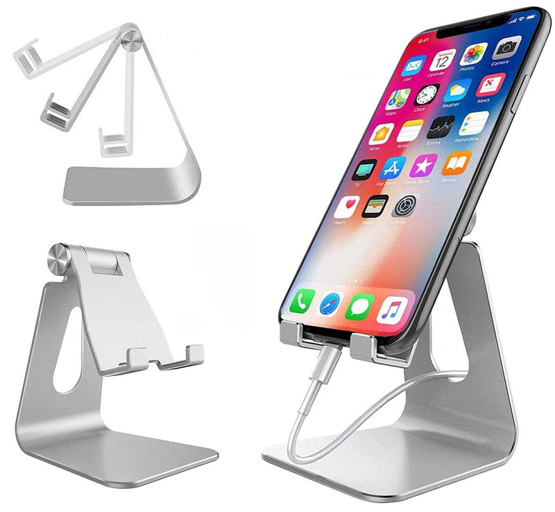 [Australia - AusPower] - Cell Phone Stand, Annymall Adjustable Desktop Phone Holder, Aluminum Phone Stand for Desk, Cradle, Phone Dock Compatible with iPhone 12 Pro Max 11 XR XS Max/All Smart Phones (Silver) Silver 
