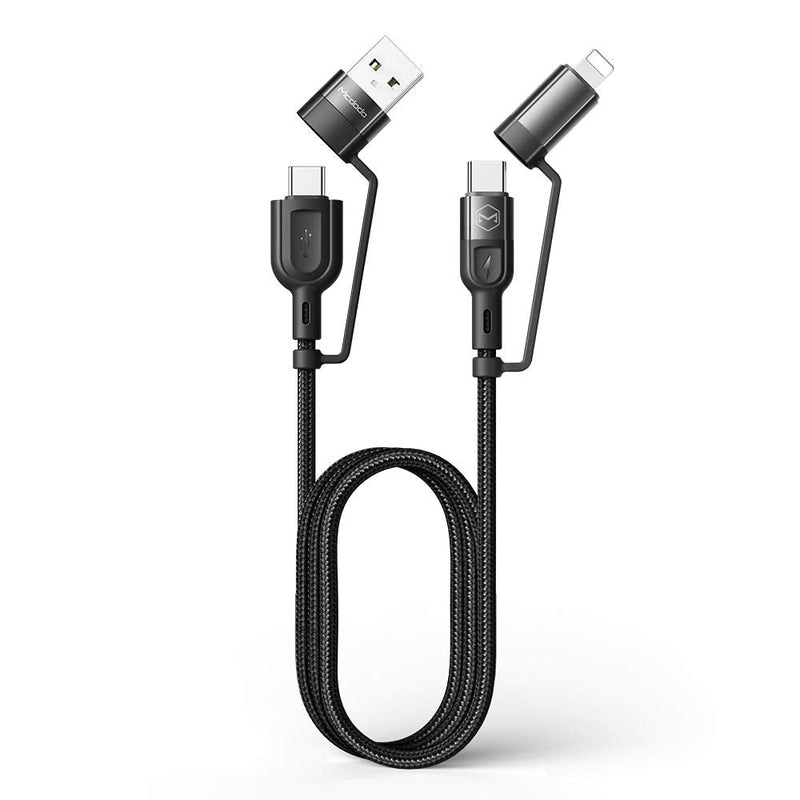 [Australia - AusPower] - Mcdodo 4 in 1 Multi Charger Cable Nylon Braided Universal Multiple USB Charging Cord Adapter iOS/Type-C Compatible with Cell Phones Tablets and More (Black) Black 
