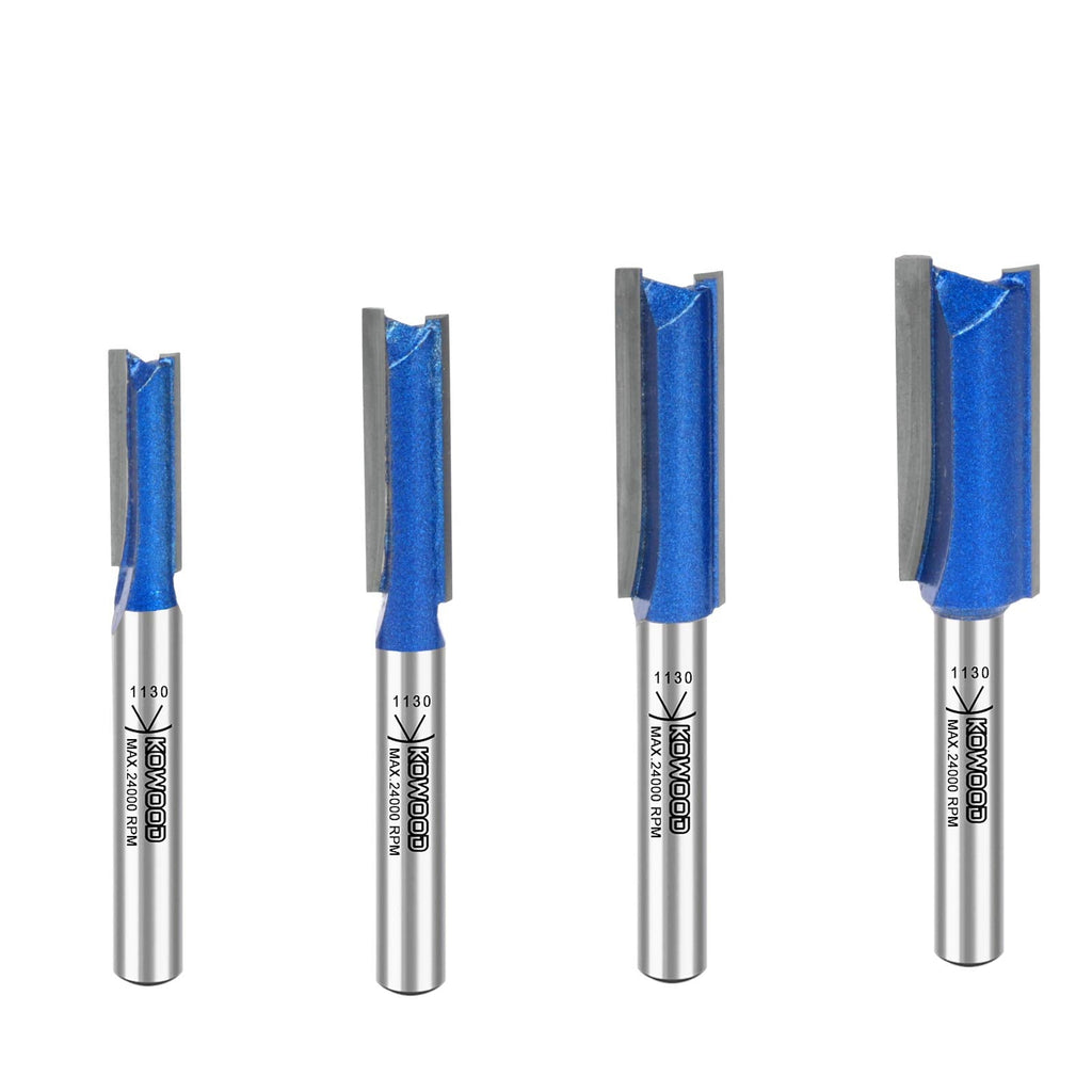 [Australia - AusPower] - KOWOOD Plus Double Flute Straight Router Bit Set, 1/4 Inch Shank. Cutting Diameter in 1/4”, 5/16”, 3/8”, 1/2”. with Updated Kowood C3 Carbide. Great for Create Groove, dado or Hollow 