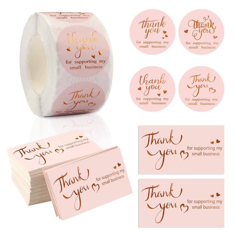 [Australia - AusPower] - 600PCS Thank You Business Cards, Gold Foil Pink Thank You Greeting Cards 1.5 Inch Thank You For Supporting My Small Business Stickers Appreciation Cards for Online Retail Shop Package Inserts 