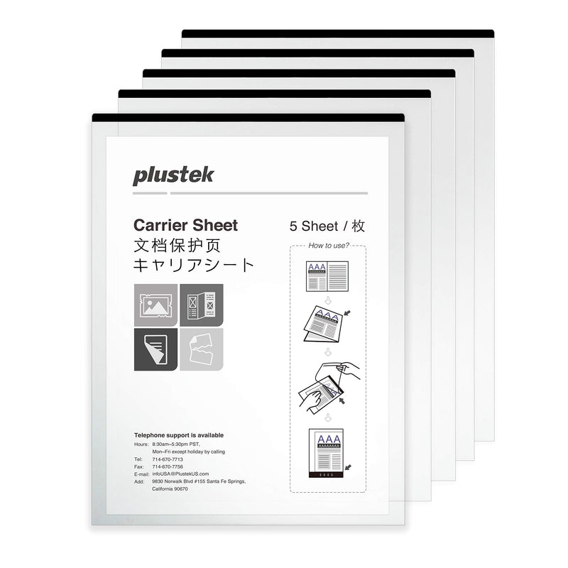 [Australia - AusPower] - Plustek A4 / Letter Size Document Carrier Sheets (Pack of 5) - Protects Fragile Paper and A3 Size Document by Folding… 