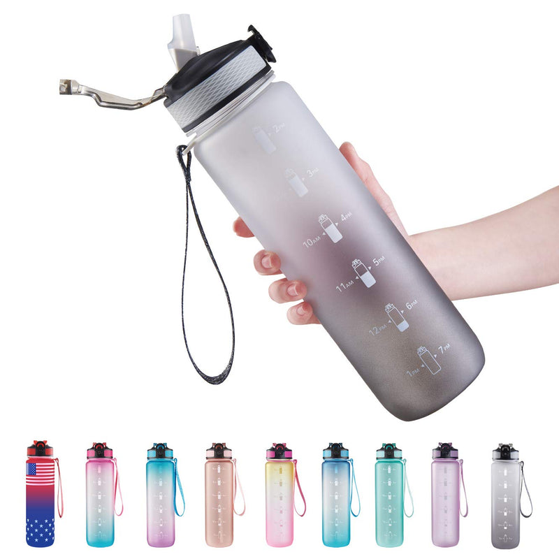 [Australia - AusPower] - EYQ 32 oz Water Bottle with Time Marker, Carry Strap, Leak-Proof Tritan BPA-Free, Ensure You Drink Enough Water for Fitness, Gym, Camping, Outdoor Sports 