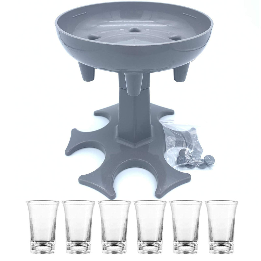 [Australia - AusPower] - BEITESTAR 6 Shot Glass Dispenser - Multiple Shot Dispenser With 6 Acrylic Cups for Filling Liquids, Wine Dispenser, Cocktail Dispenser Drinking Games for Shot Buddy Party Gifts (Grey + 6 Cups) Black 