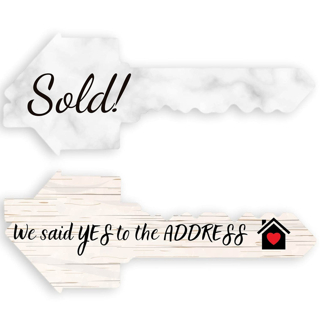 [Australia - AusPower] - Extra Large Real Estate Key Shaped Prop Sold Sign | One Sign Double Sided | Social Media Photo Props for Realtors and Home Owners | Real Estate Agent Gift (We Said Yes to the Address / Sold!) We Said Yes to the Address / Sold! 