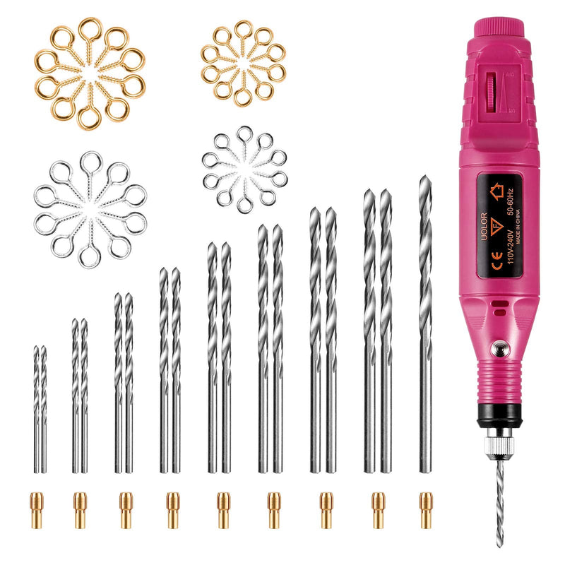 [Australia - AusPower] - Uolor Electric Corded Hand Drill Kit, Electrical Pin Vise Set with 17Pcs Drill Bits 10Pcs Collet and 200Pcs Screw Eye Pin for Wood Resin Plastic Polymer Clay Keychain Pendant Earring Jewelry Making 