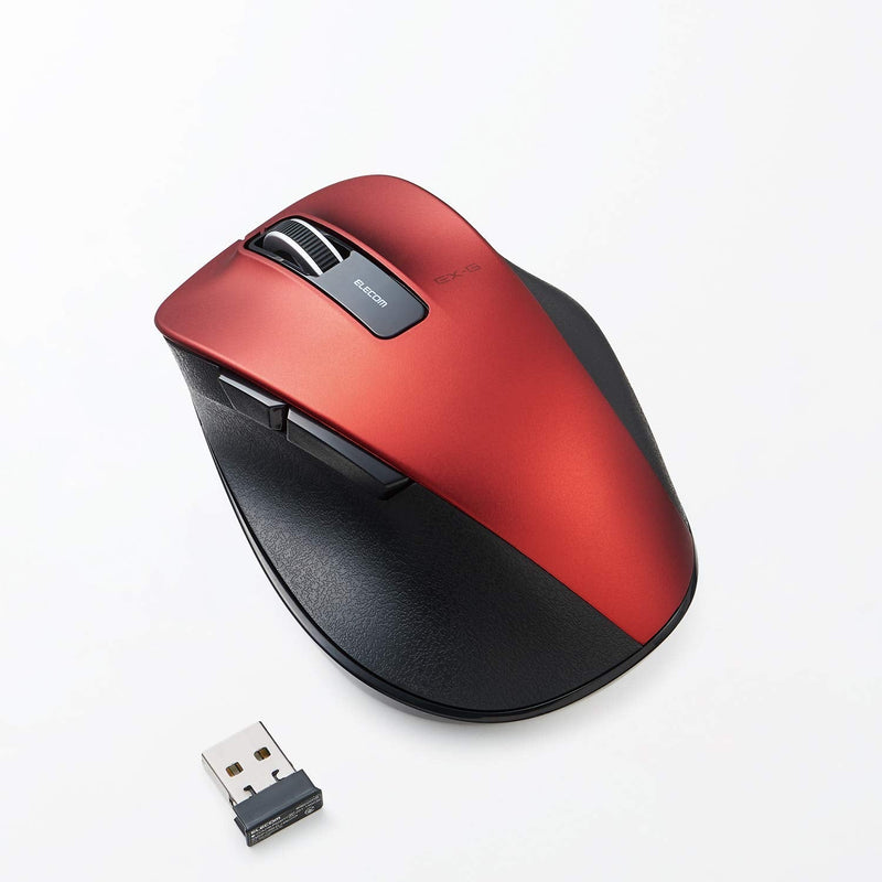 [Australia - AusPower] - ELECOM -Japan Brand- Wireless Computer Mouse with USB Receiver, Silent Click, Ergonomic Design Reduces Muscle Pain, 5 Button/2000 DPI/Optical Gaming Sensor,for Windows and Mac, Medium(M-XGM10DBSRD-US) Red 