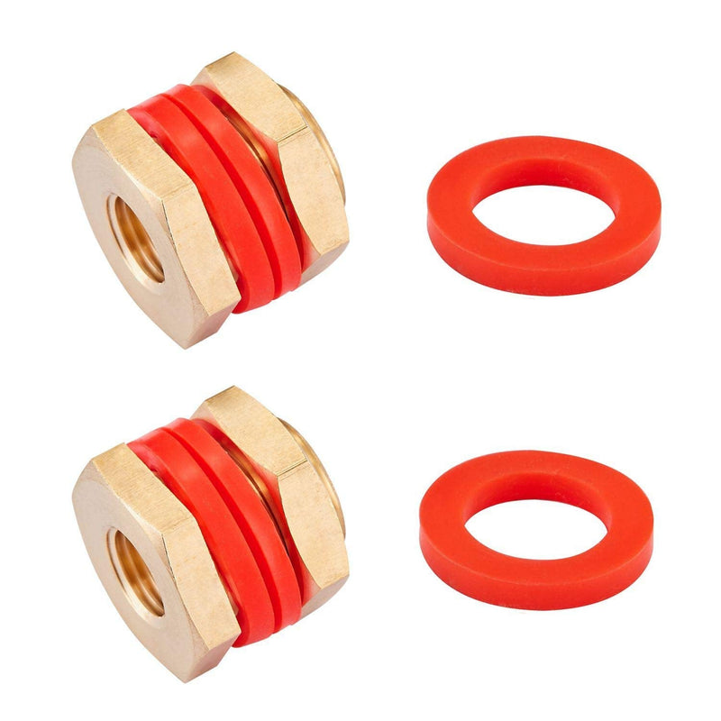 [Australia - AusPower] - Litorange 2 PCS Lead-Free Brass Bulkhead Fitting 1/4" NPT Female to 1/2" GHT Male Brass Bulk Head Pipe Fitting Bulkhead Tank Fitting Coupler Coupling,15/16" Length (Pack of 2) 