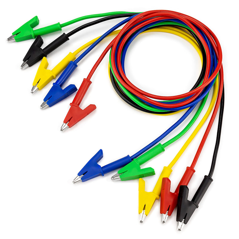 [Australia - AusPower] - KAIWEETS 5PCS Alligator Clips Electrical Test Leads Set, 15A Jumper Wires Heavy Duty with Protective Copper Clips, Premium Cables for Electrical Testing, Experiment, 5 Colors 39.6 inches 