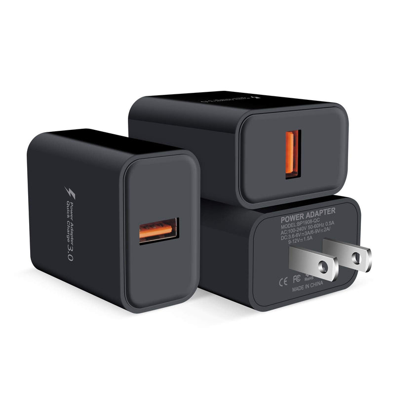 [Australia - AusPower] - 3Pack Quick Charge 3.0 Fast Charging Block Brick Wall Charger Plug Adaptive AC Adapter Power Cubes for iPhone Samsung Galaxy S22 S21 S20 FE S10 S9 S8 S7 Note 20 Ultra A13 A02S A10E A20 A21 A50 A51 Black 