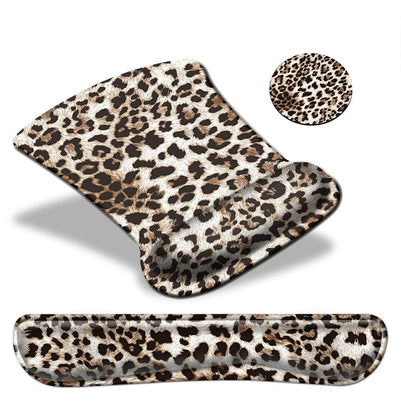 [Australia - AusPower] - Keyboard Wrist Rest Pad & Mouse pad with Wrist Rest Support Set,Ergonomic Gaming Mouse Pad Coaster Keyboard Wrist Support with Memory Foam for Easy Typing Pain Relief - Leopard Print 